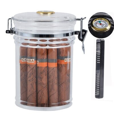 Portable Cigar Case Transparent 18 Cigars Tobacco Humidor Jar Cigarette Boxes Acrylic Humidor Jar with Humidifier Hygrometer