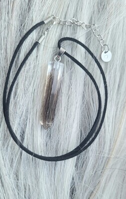 Trapezoid cylinder pendant necklace with suede cord