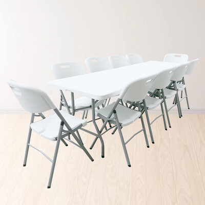 2.4m Rectangular Table + 10 Chairs