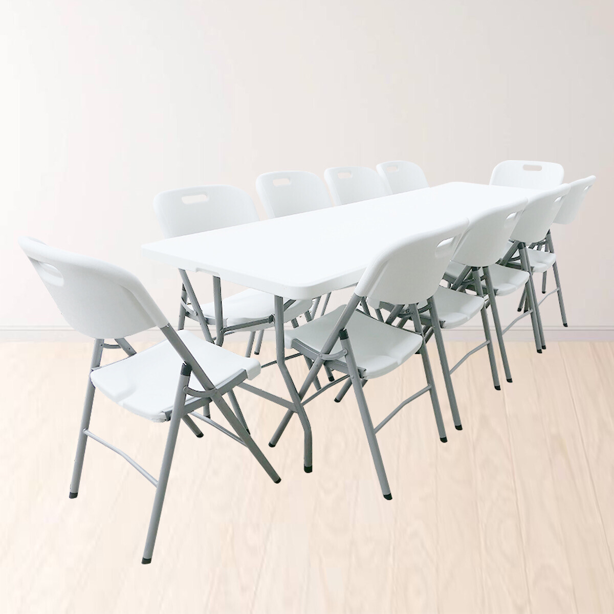 2.4m Rectangular Table + 10 Chairs