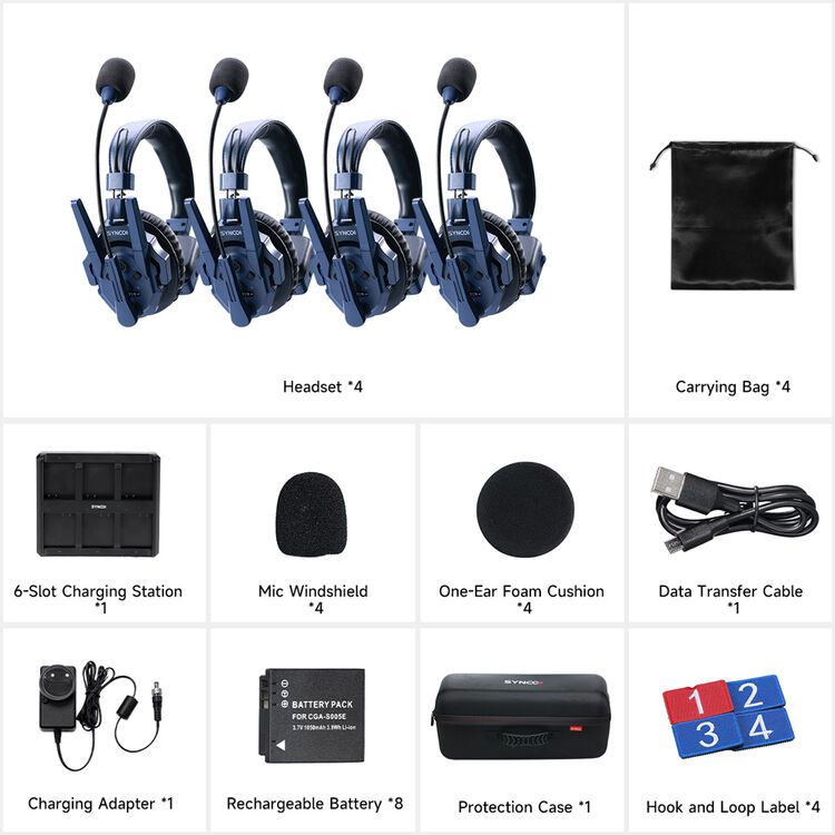 Synco Xtalk Master Intercom System with 4 Single-Ear Headsets