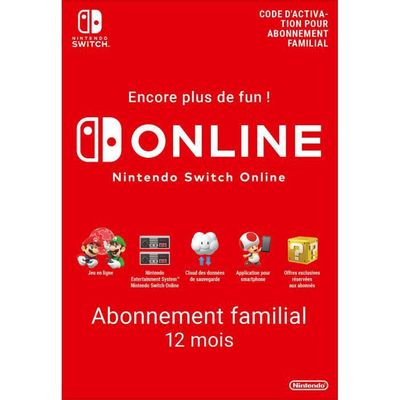 Carte Nintendo Switch Online 12 mois Abonnement familial - 34,99€