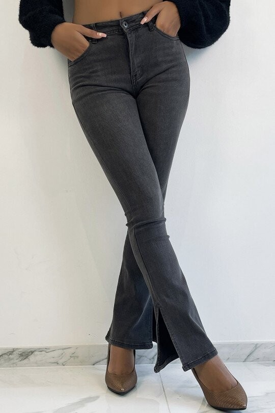 Jeans noir délavé taille haute patte d'éléphant, Taille: S 36