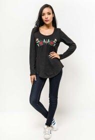 Tee-shirt manches longue avec fleurs brodées, Taille: S/M