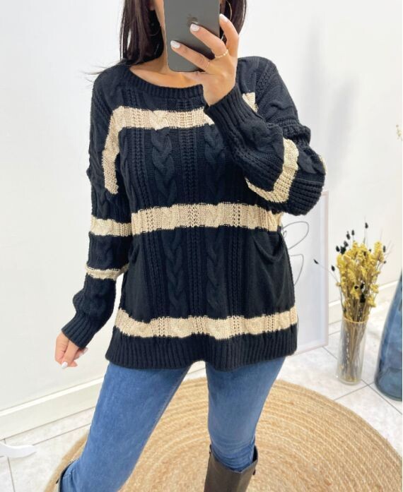 PULLOVER TORSADE LUREX 2 POCHES