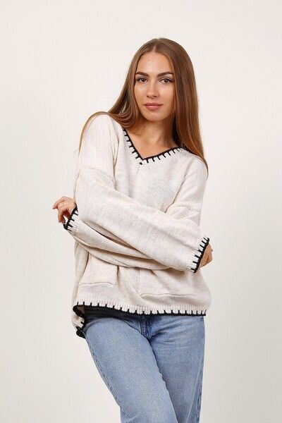Pull colle en V et poches Pull colle en V et poches