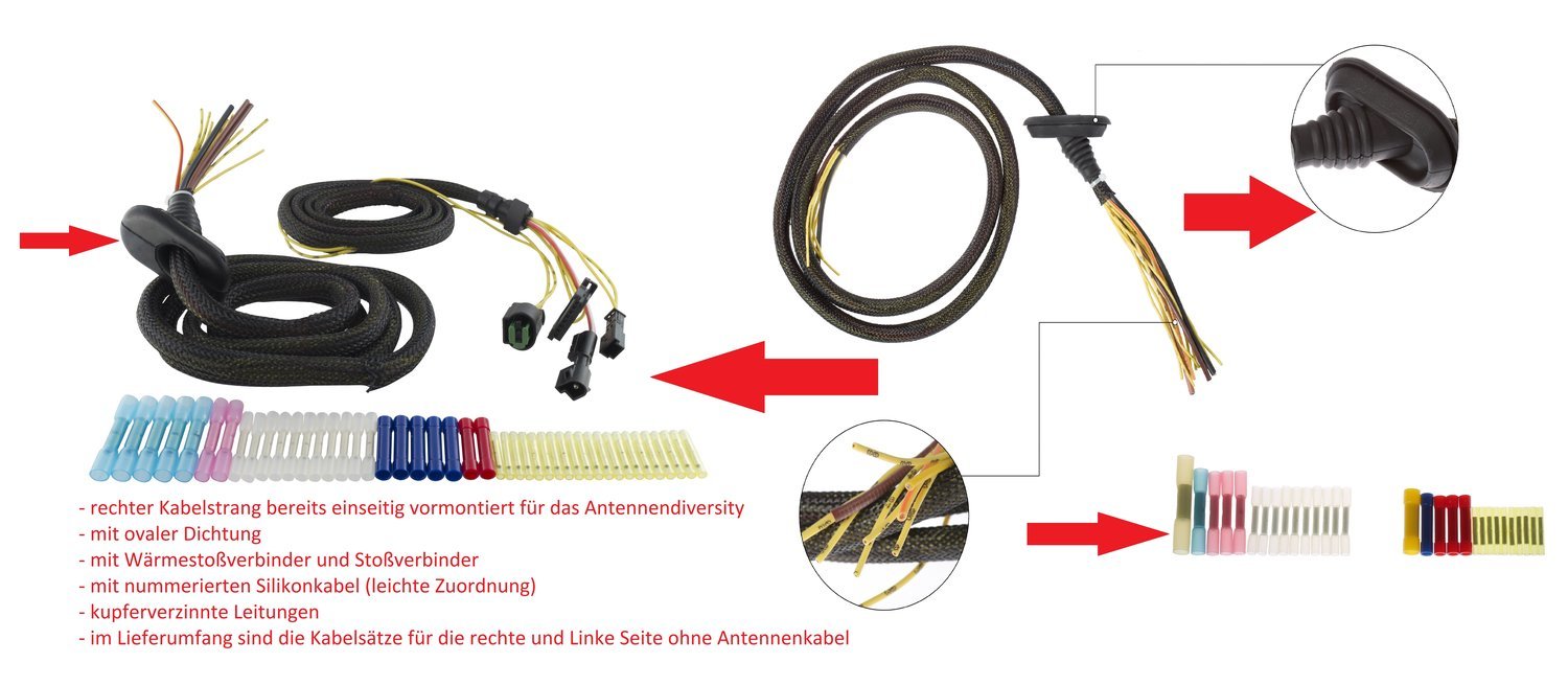 SenCom Kabelbaum Reparatursatz BMW E61 Heckklappe komplett links+rechts+Antennenleitung