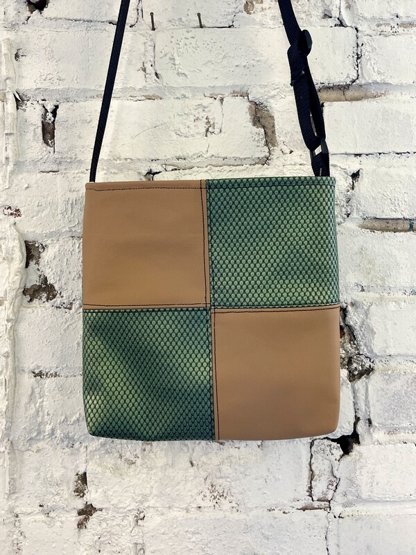 Cowhide + Metallic Green Checker