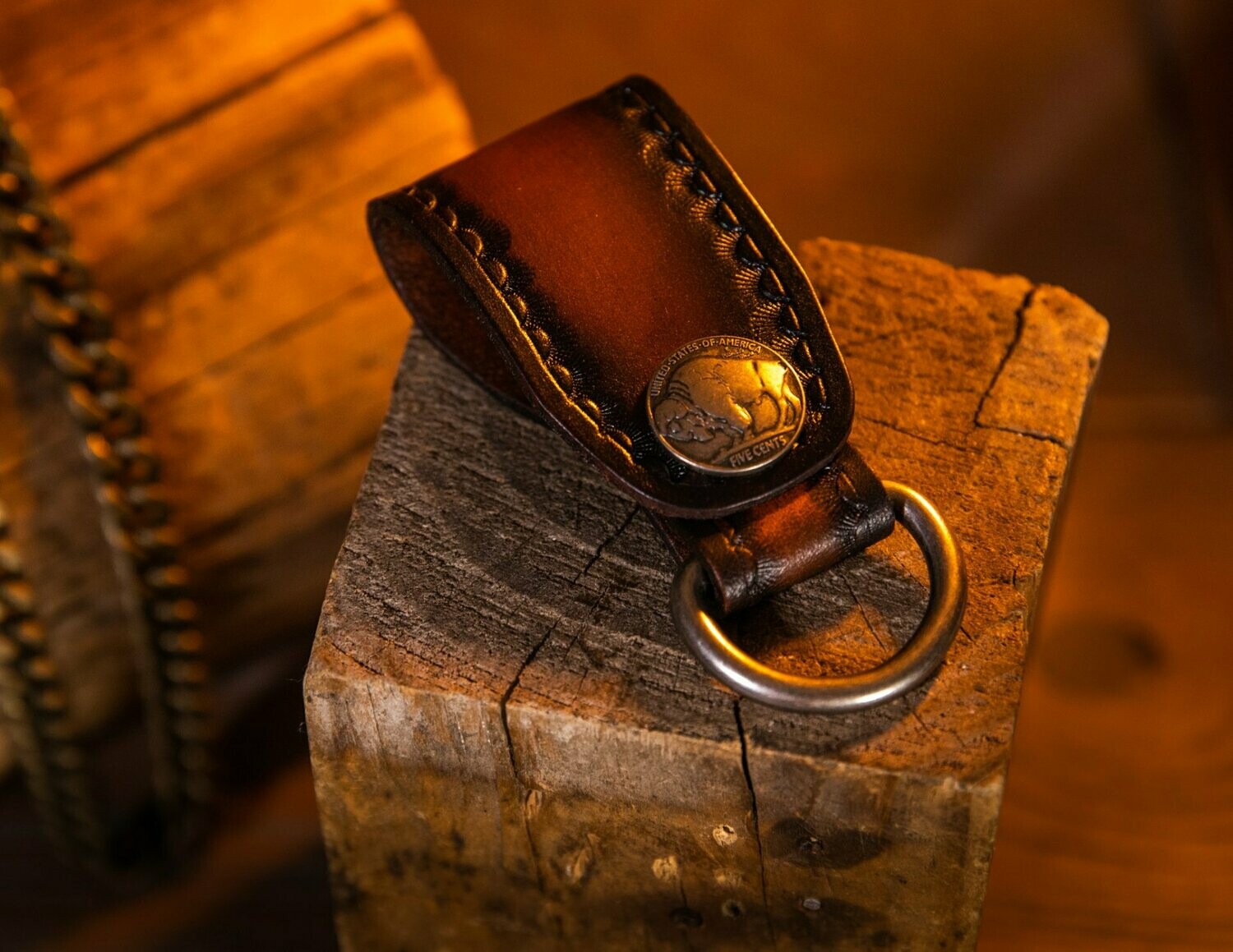 Belt Loop Key Chain – Saddle Tan – Buffalo Nickel