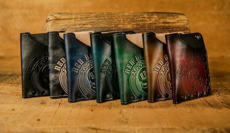 Denim and Antiqued colored Large Logo EDC  simple card wallet