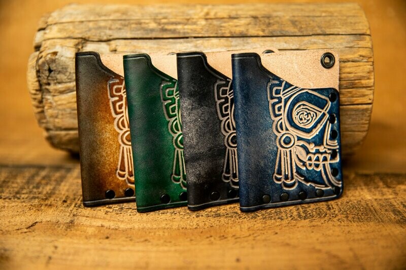 EDC Aztec skull stone- Denim color Custom Card Wallets