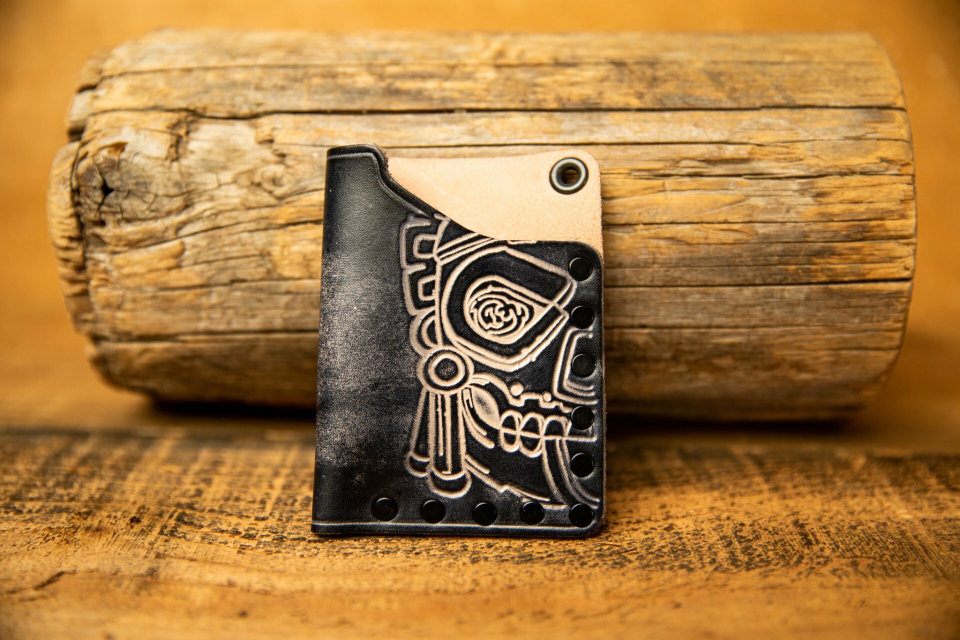 EDC Aztec skull stone- Denim color Custom Card Wallets