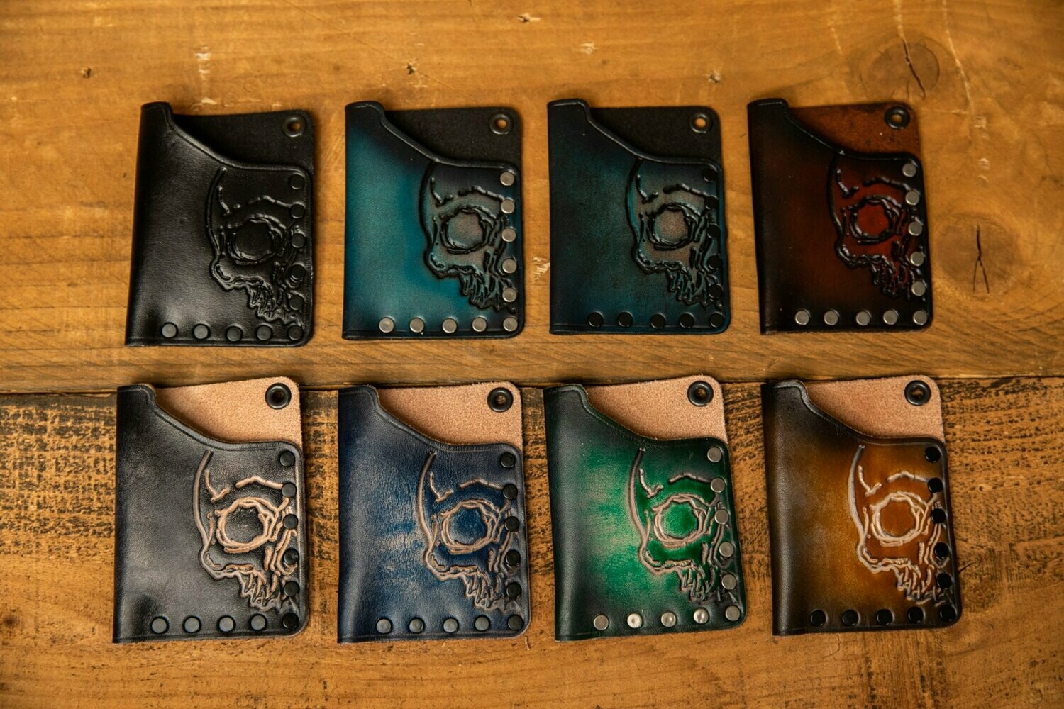 The  New Denim and Antique “Half Skull” EDC Custom  Card Wallets