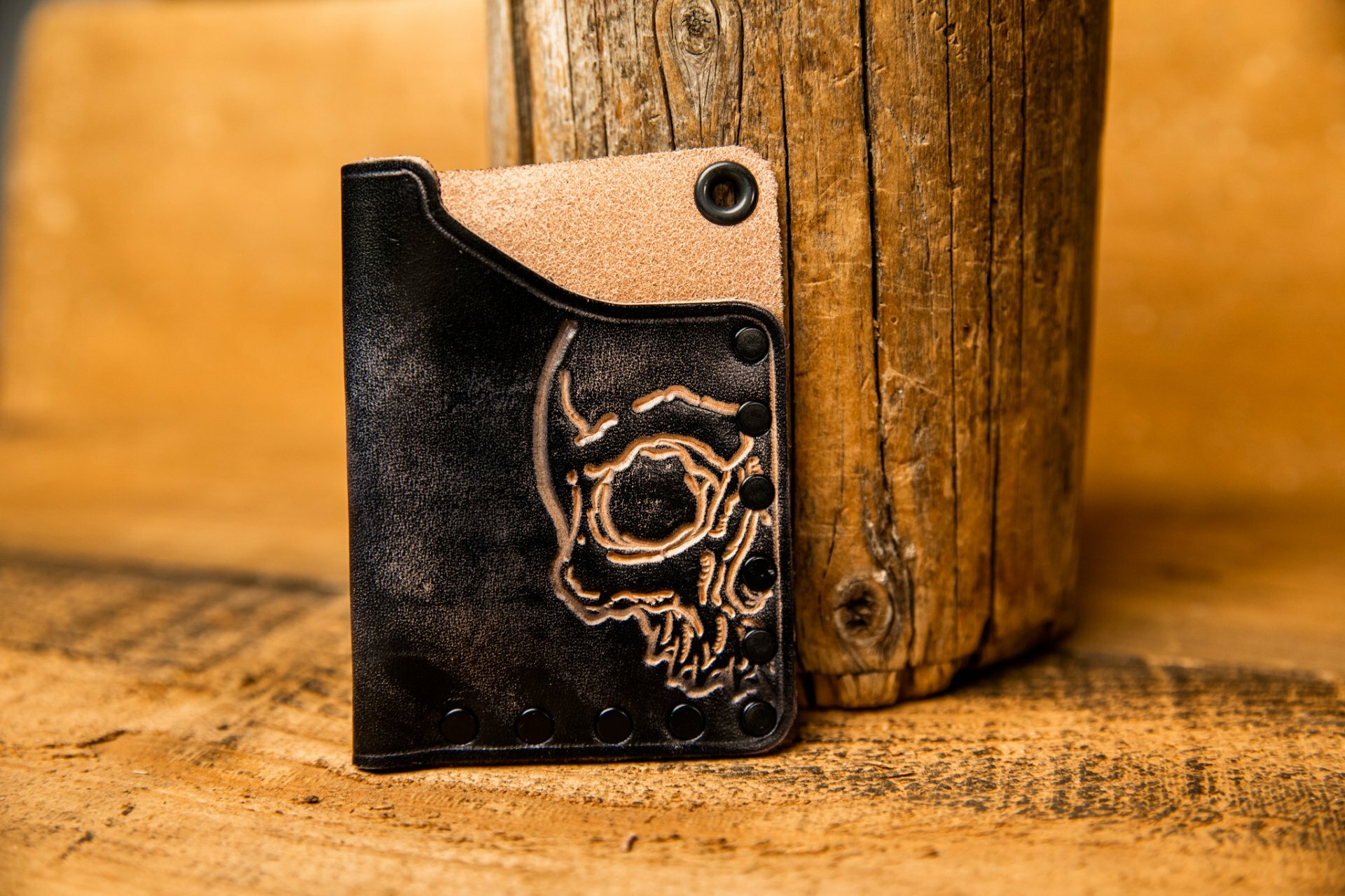 The  New Denim and Antique “Half Skull” EDC Custom  Card Wallets