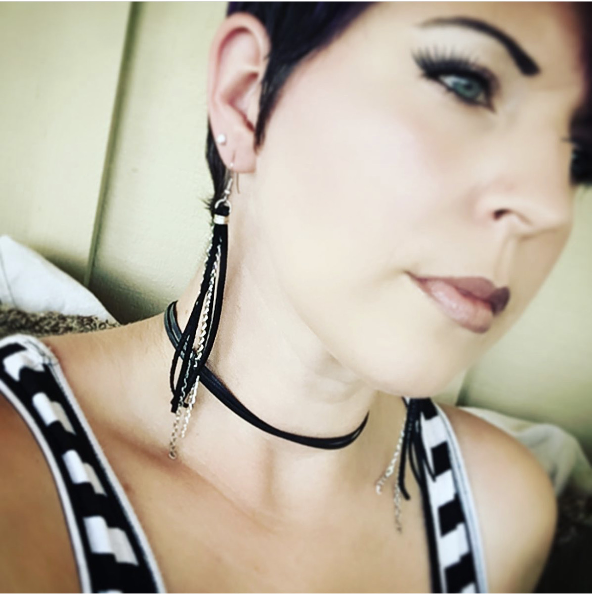  Black Leather Tassel Earrings