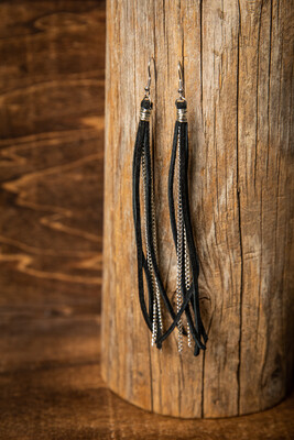  Black Leather Tassel Earrings