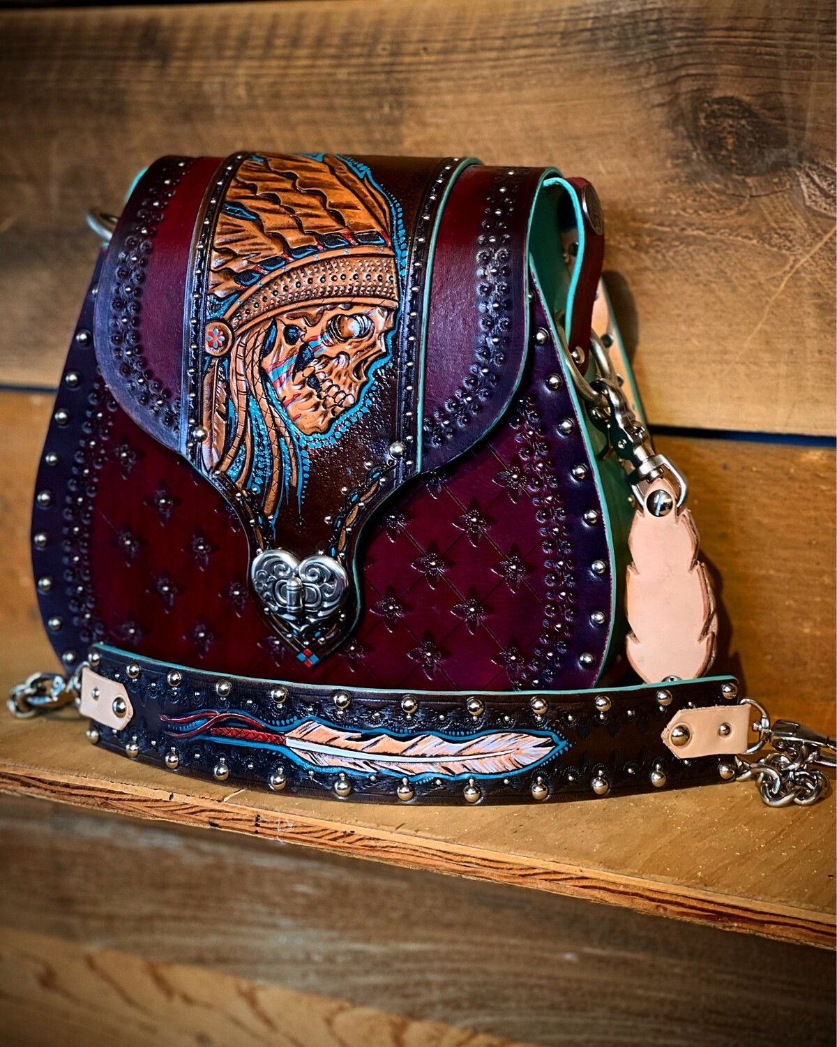 One Of One- Custom Vintage Style Purse With Exclusive Neo -traditional Tattoo Style Art- The War Chief.