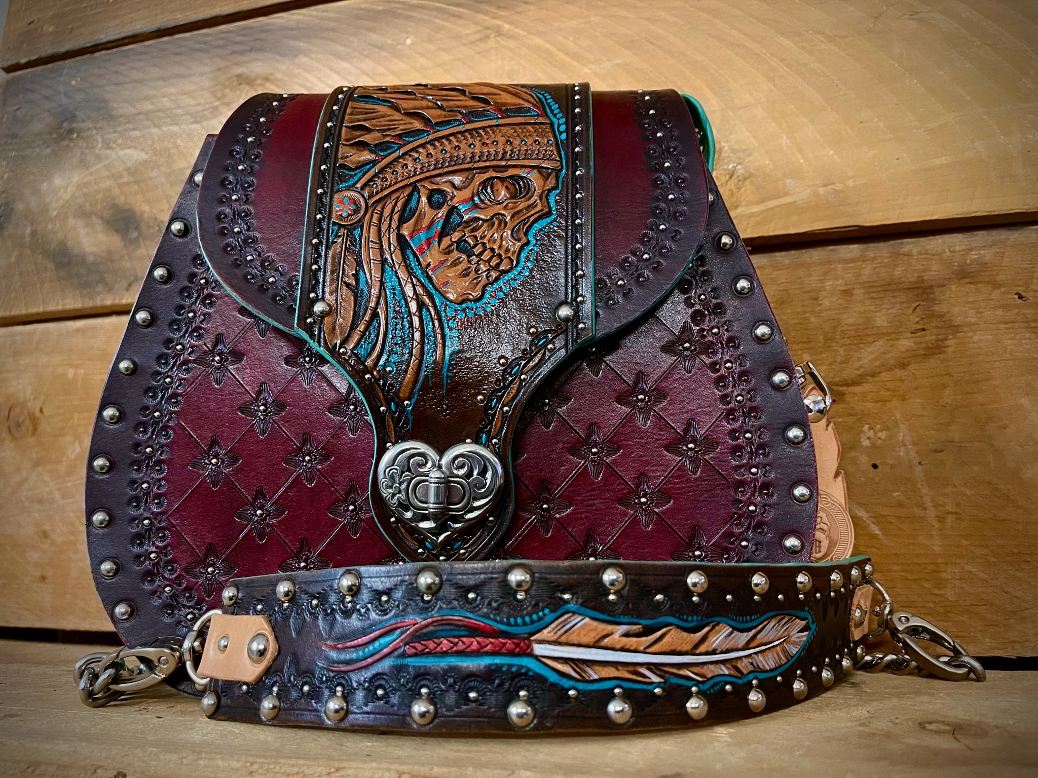 One Of One- Custom Vintage Style Purse With Exclusive Neo -traditional Tattoo Style Art- The War Chief.