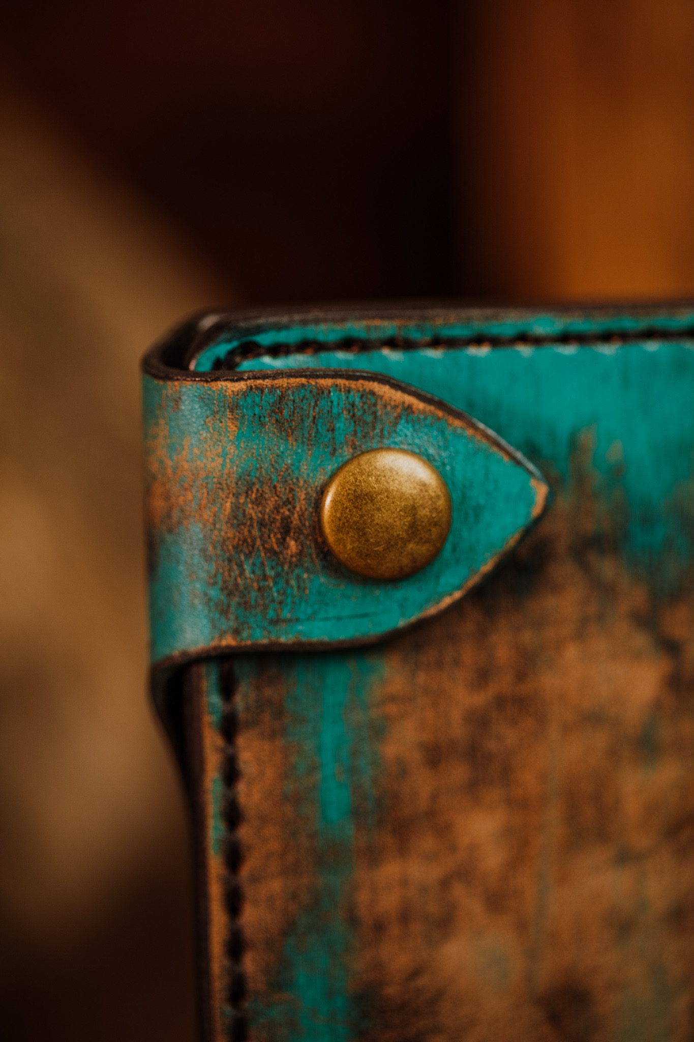Turquoise Grunge Patina Medium Nomad Series II Leather Wallet