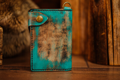 Turquoise Grunge Patina Medium Nomad Series II Leather Wallet