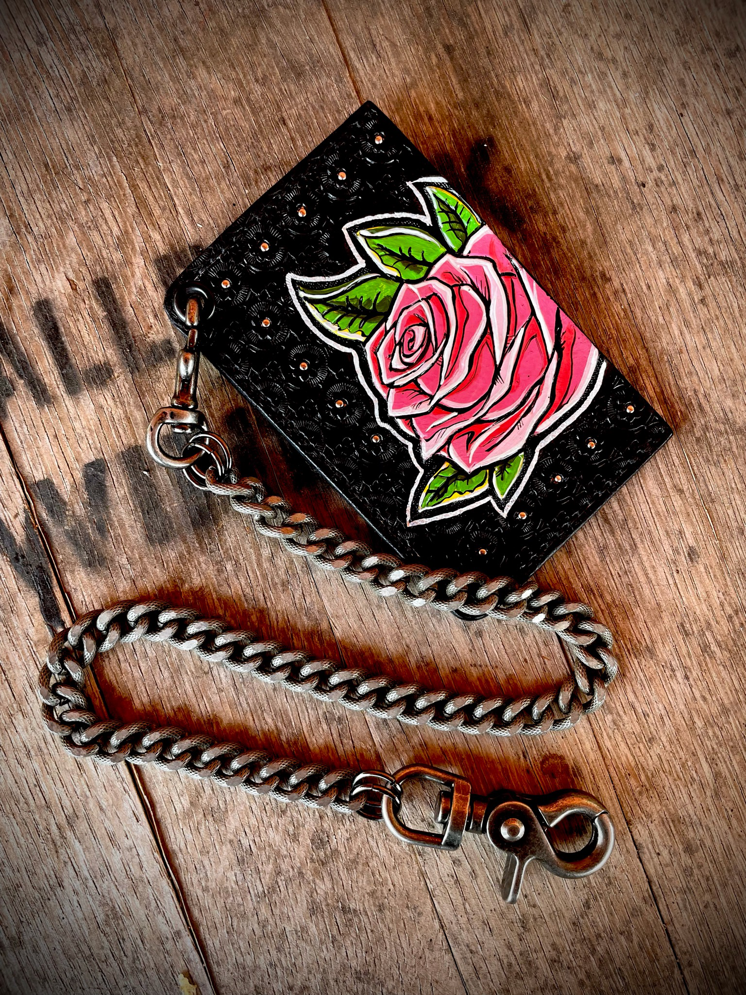 Custom cash and carry – Rose And Skull minimalist wallet