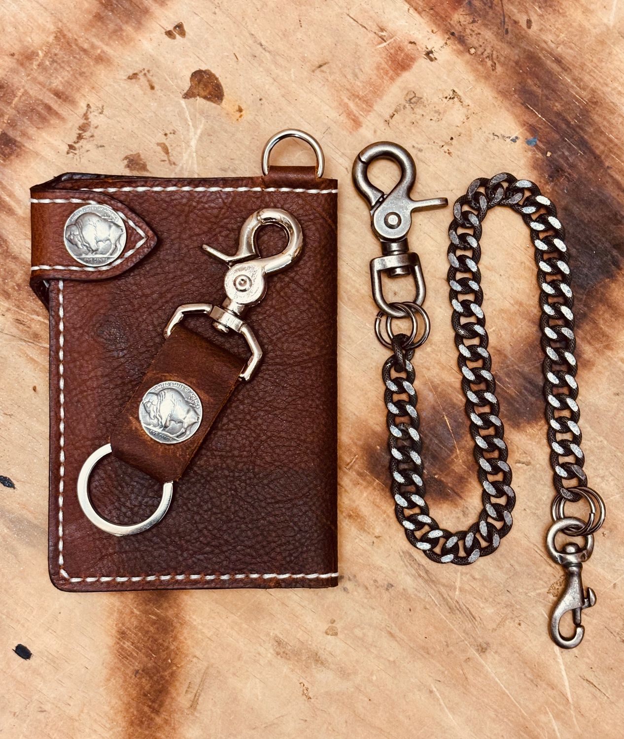 5 3/4" BROWN AND WHITE WITH BUFFALO NICKEL
