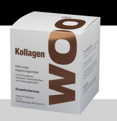 WOO® Kollagen hilft bei einer normalen Funktion der Blutgefässe, Haut, Knochen und Knorpelfunktion WOO® Kollagen hilft bei einer normalen Funktion der Blutgefässe, Haut, Knochen und Knorpelfunktion