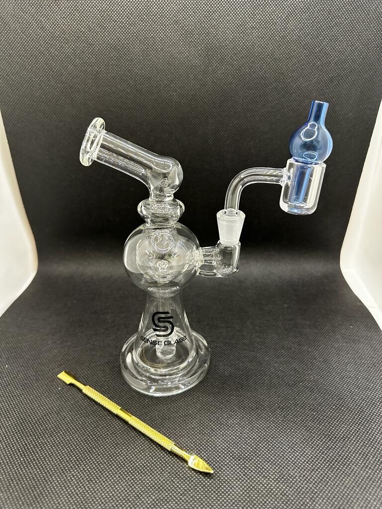 SENSE GLASS MINI DAB RIG KIT 6.3&quot; 10MM QUARTS BANGER ASSORTED COLORS (BALL)