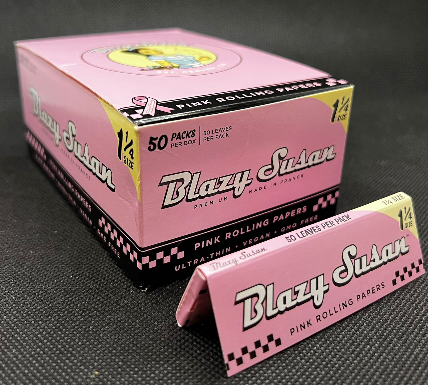 BLAZY SUSAN ROLLING PAPER 1 1/4 50pc/bx, MODELO: BLAZY SUSAN PINK ROLLING PAPER