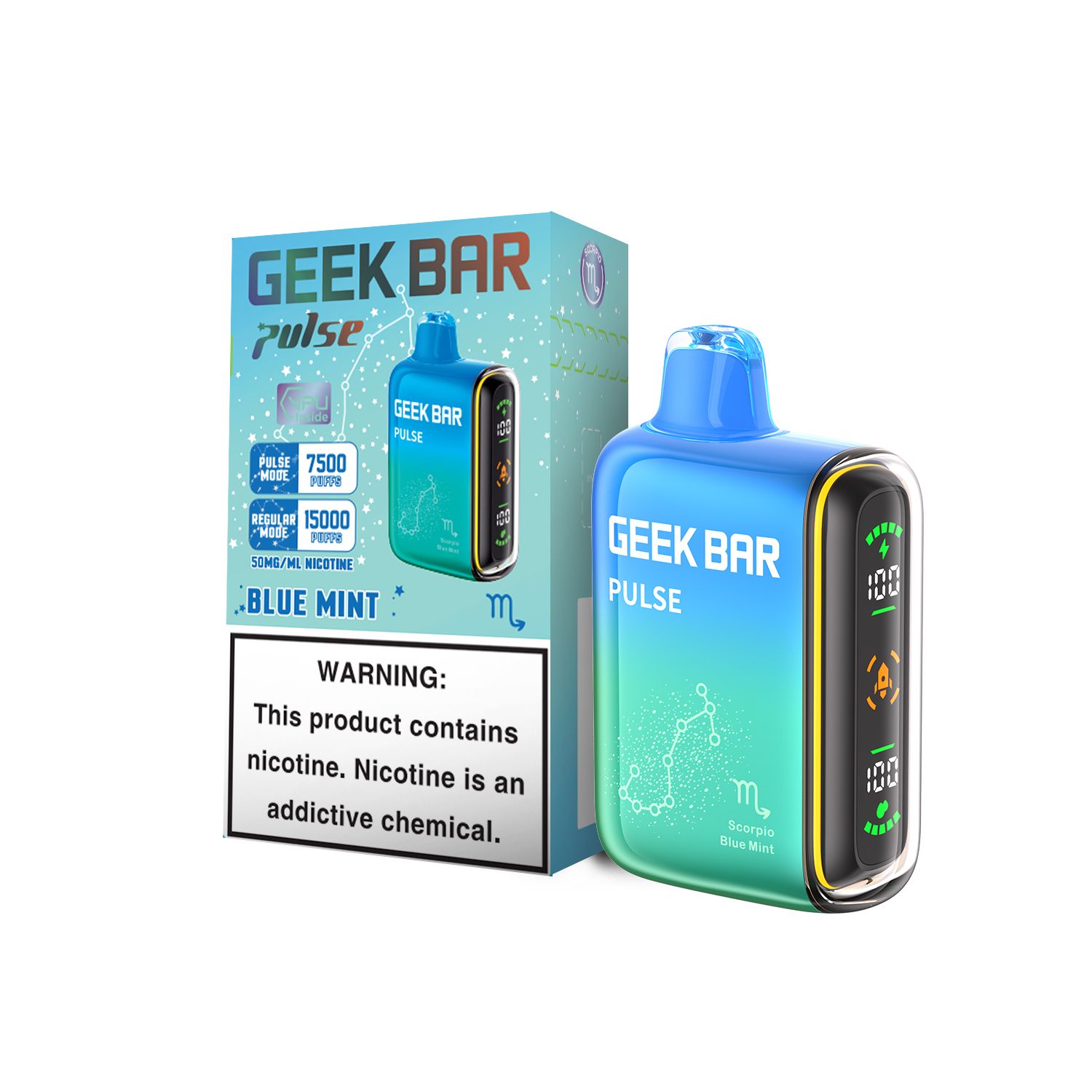 GEEK BAR PULSE 15000 PUFFS, SABORES: BLUE MINT