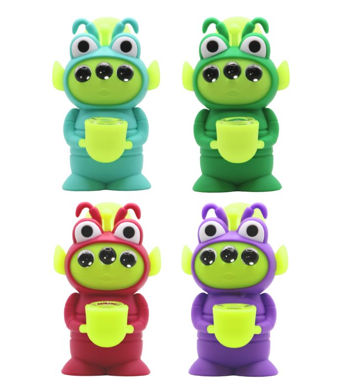 BONG DE SILICON LITTLE GREEN BUG 5” - COLORES VARIADOS