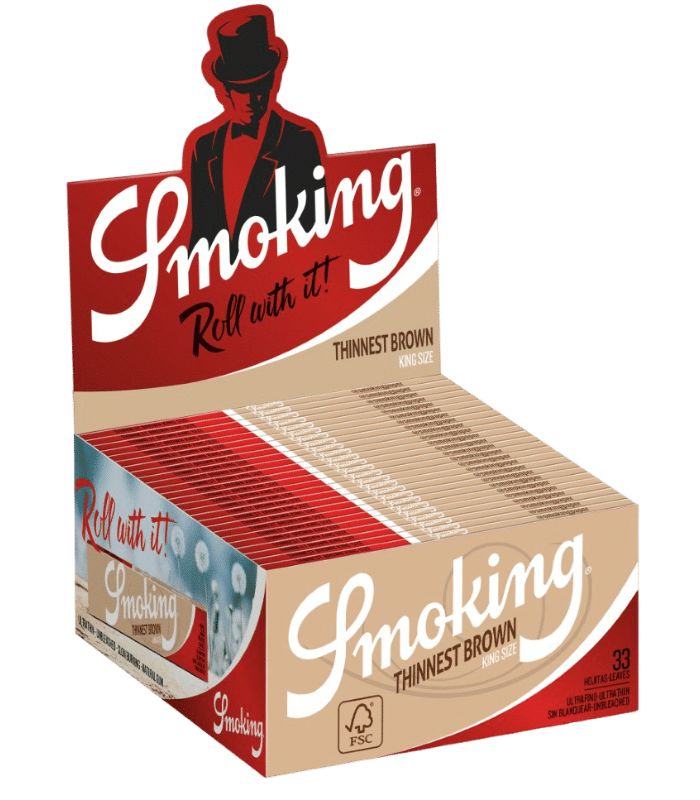 SMOKING THINNEST BROWN KINGSIZE SIN TIPS - 50 PACKS / 33 PAPELES