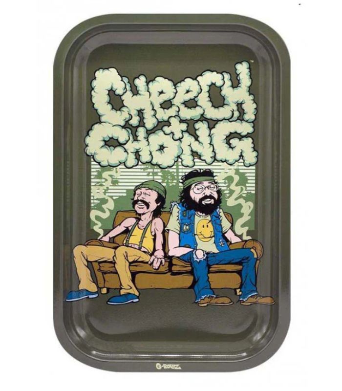 GROLLZ TRAY METAL MEDIUM CHEECH &amp; CHONG IN DA CHAIR - 17.5 X 27.5 CM