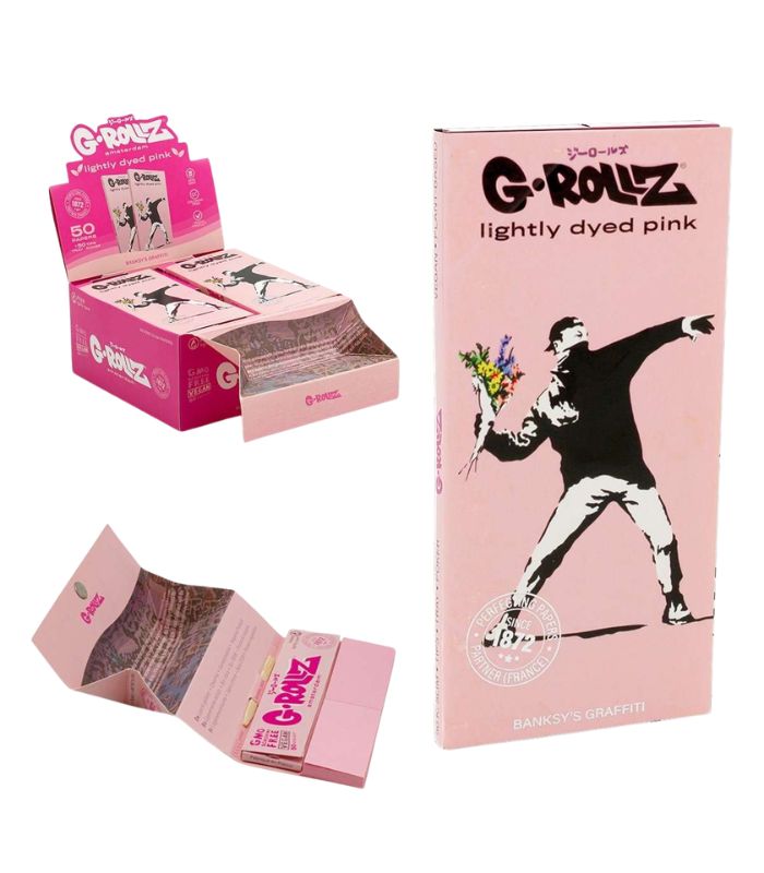 G-ROLLZ PAPERS K/S +TIPS+TRAY+POKER PINK LIGHTLY DYED - 16 KITS