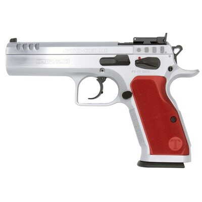 Tanfoglio, Stock II, Semi-automatic, DA/SA, Steel Frame Pistol, 10MM, 4.45" Barrel, Hard Chrome Finish, Silver, Aluminum Grips, Ambidextrous Safety, Adjustable Sights, Optics Ready, 13 Rounds Tanfoglio, Stock II, Semi-automatic, DA/SA, Steel Frame Pistol, 10MM, 4.45" Barrel, Hard Chrome Finish, Silver, Aluminum Grips, Ambidextrous Safety, Adjustable Sights, Optics Ready, 13 Rounds