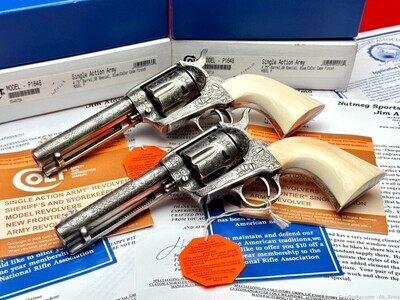 NEW/UNFIRED COLT SAA 38SPL 4.75 NICKEL "JEROME HARPER ENGRAVED" SET OF CONSECUTIVE SERIAL NO.