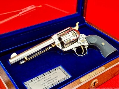 2002 COLT SAA 5.5" 45LC FACTORY ENGRAVED NICKEL & GOLD 1 OF 300.