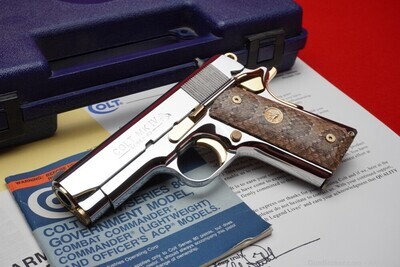 UNFIRED, 1989 COLT OFFICER MKIV 45ACP. 24K GOLD WITH BRIGHT STAINLESS