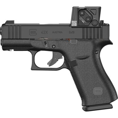 GLOCK, 43X M.O.S., Striker Fired, Semi-automatic, Polymer Frame Pistol, Sub-Compact, 9MM, 3.41" Barrel, GLOCK Marksman Barrel, nDLC Finish, Black, No Finger Grooves, Fixed Sights, 15 Rounds, 2 Magazin