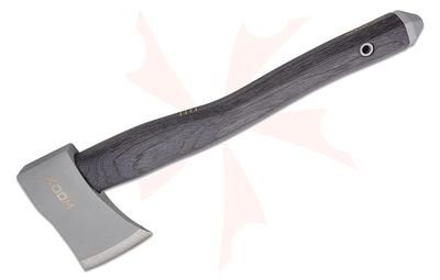 WOOX AX1 Hand Axe, 15.7" Overall, Gray Appalachian Hickory Wood Handle with Leather Collar, Leather Sheath