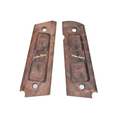 WILSON COMBAT, 1911, FULL-SIZE, SMOOTH, BURL WOOD, BEVELED BOTTOM, GOLD MEDALLION