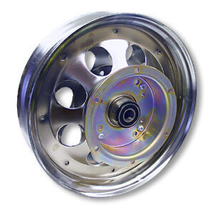 10″ STEEL WHEEL, CHROME PLATED WITH 5/8″ ID PRECISION BALL BEARING & FLANGED BRAKE DRUM