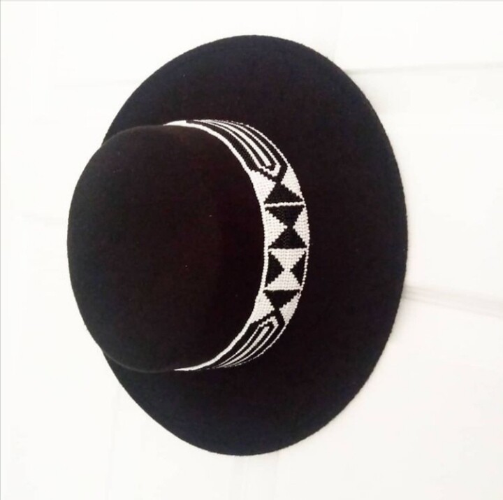Beaded Black and White Fedora Hat