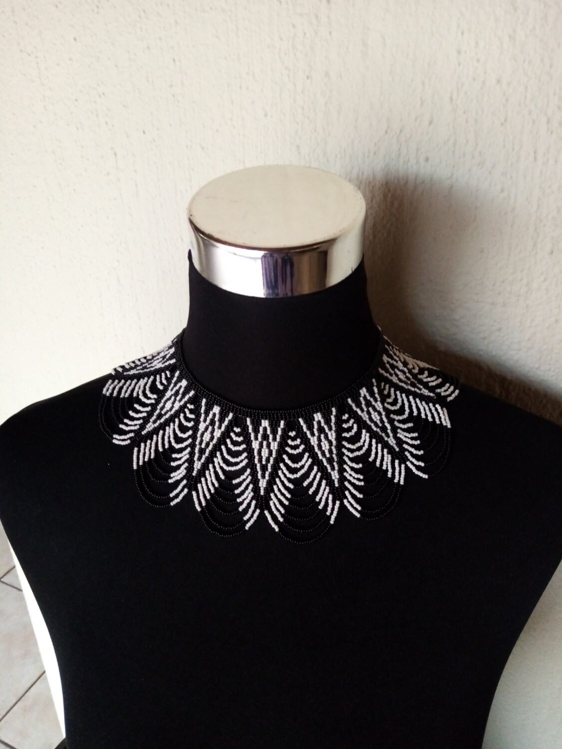 "The Black and White Rose" beaded collar