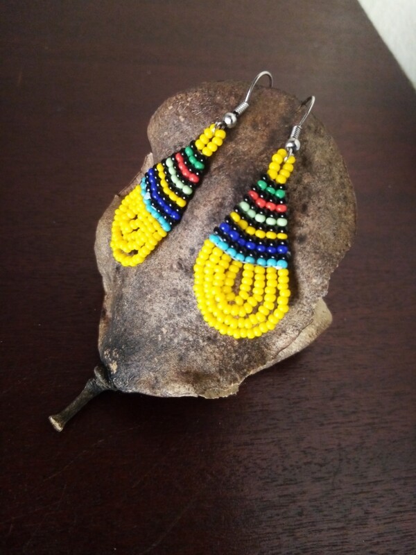 Beaded Teardrop Small Earrings - Yellow