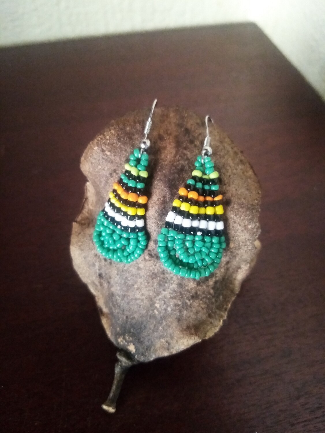 Beaded Teardrop Small Earrings - Green