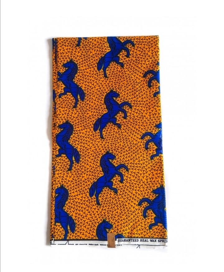 African Ankara Fabric "Blue Horses"