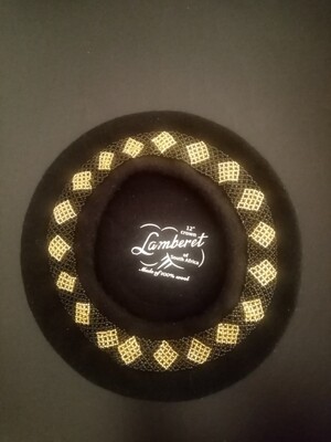 Beaded Beret - 100% Wool Black Beret with Black and Gold Beads