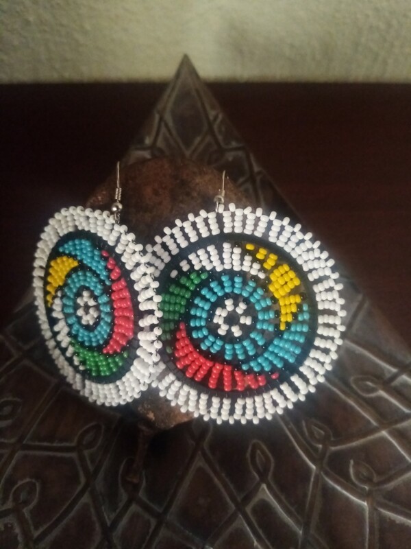 Beaded Round Earrings - White