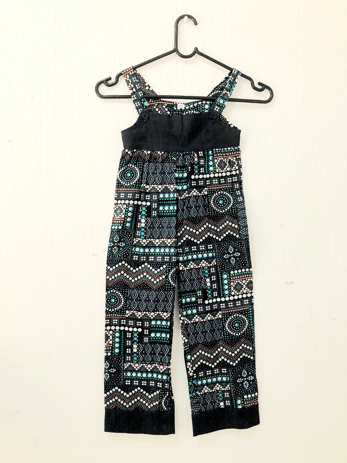 African Fabric and Denim Dangarees Age 4 - 5